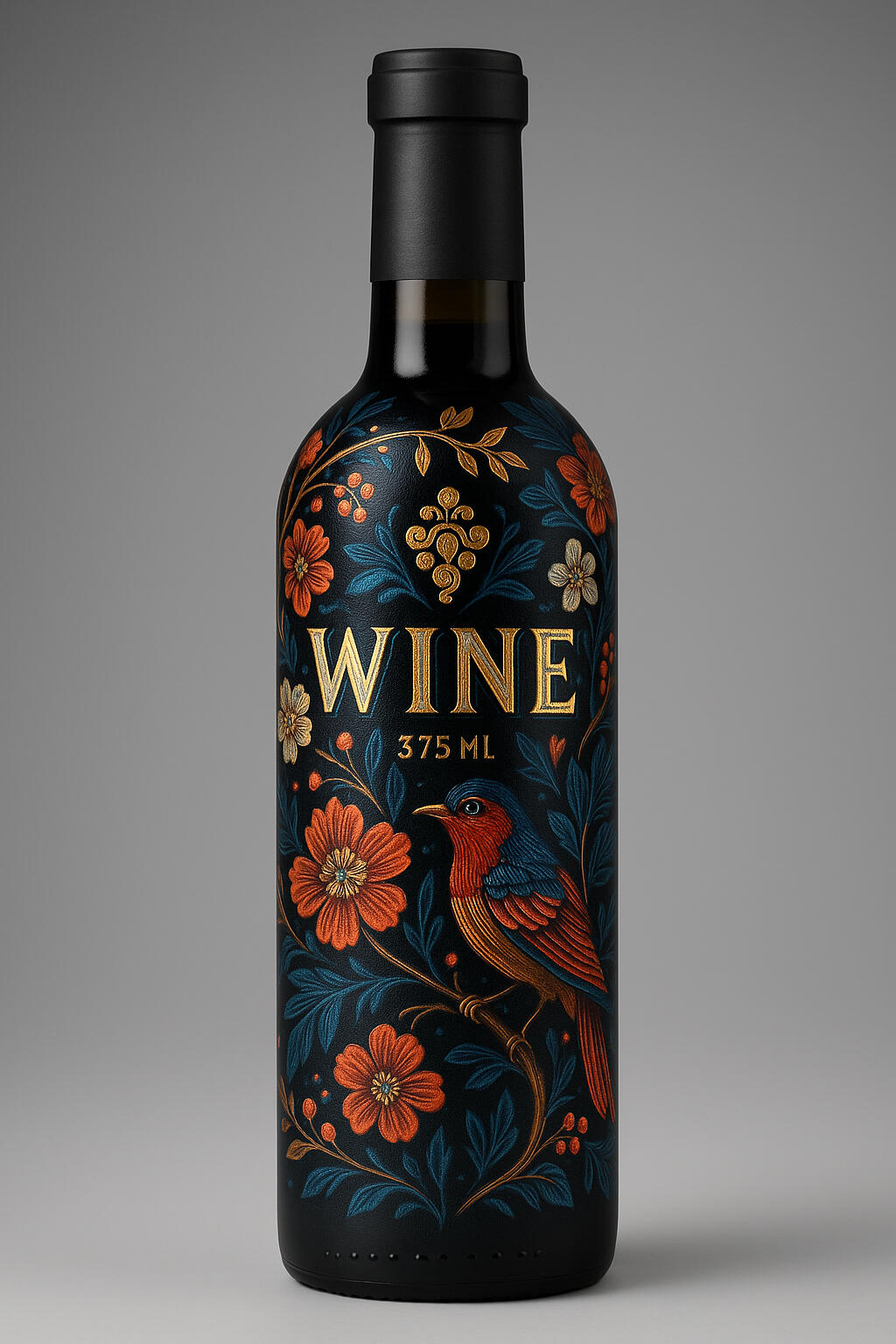 Elegant wine bottle with floral design